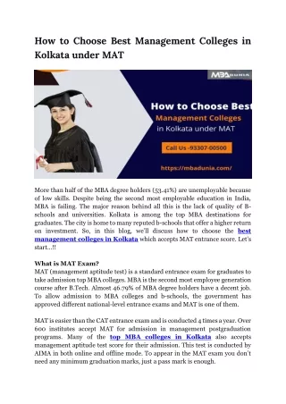 How to Choose Best Management Colleges in Kolkata under MAT