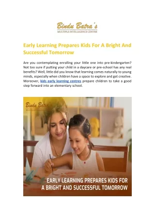 Early Learning Prepares Kids For A Bright And Successful Tomorrow