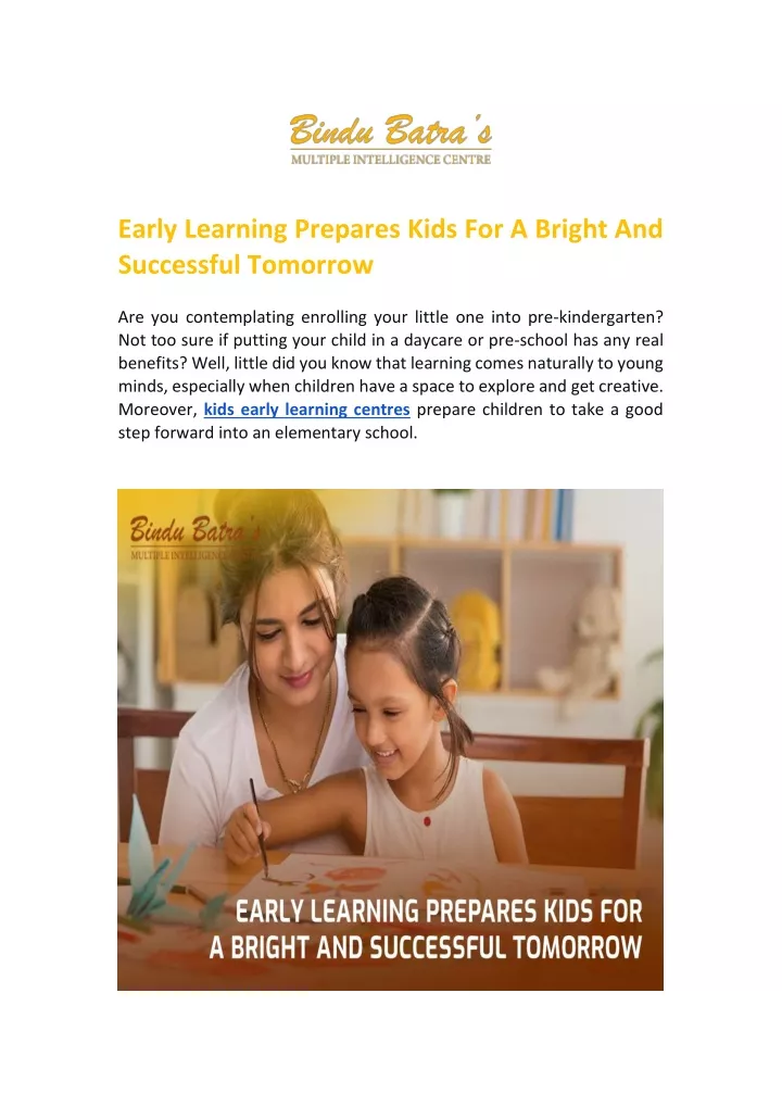 early learning prepares kids for a bright