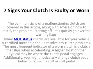 7 signs your clutch is faulty or worn