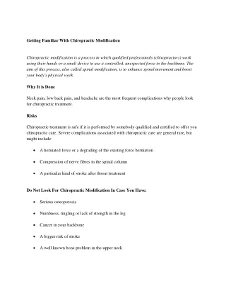 getting familiar with chiropractic modification