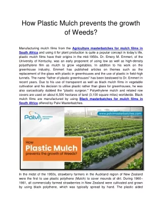 How Plastic Mulch prevents the growth of Weeds?