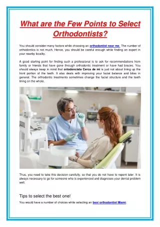 what are the few points to select orthodontists