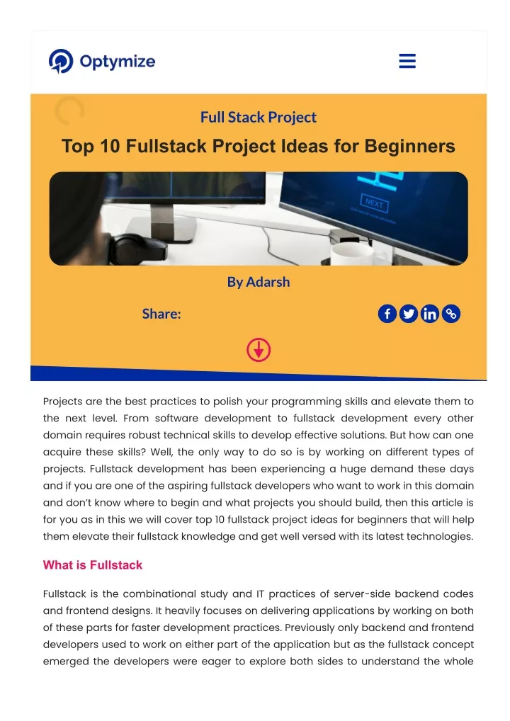 PPT - Top 10 Full-stack Project Ideas For Beginners | Optymize ...