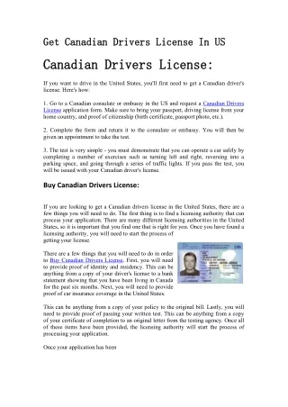 Get Canadian Drivers License In US