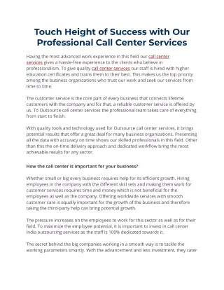 Touch Height of Success with Our Professional Call Center Services