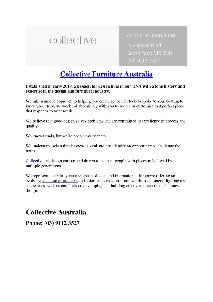 collective furniture australia