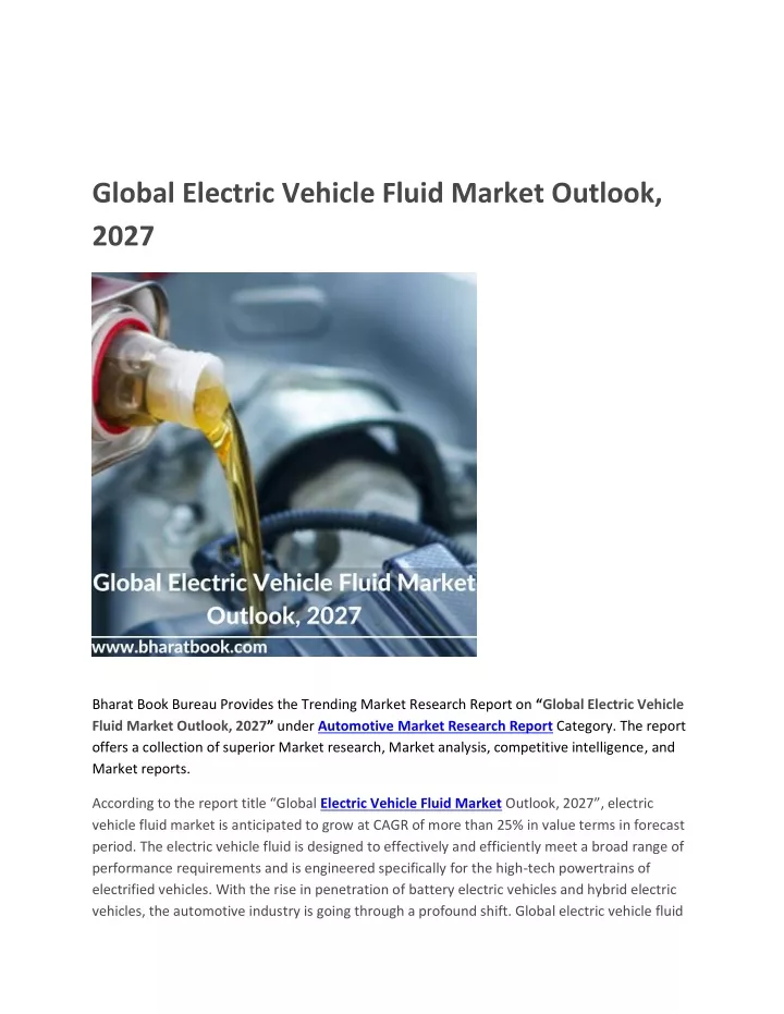 global electric vehicle fluid market outlook 2027