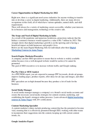 career opportunities in digital marketing