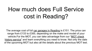 how much does full service cost in reading