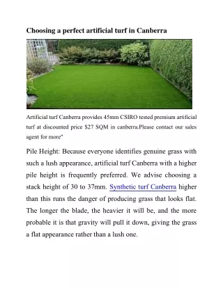 Choosing a perfect artificial turf in Canberra