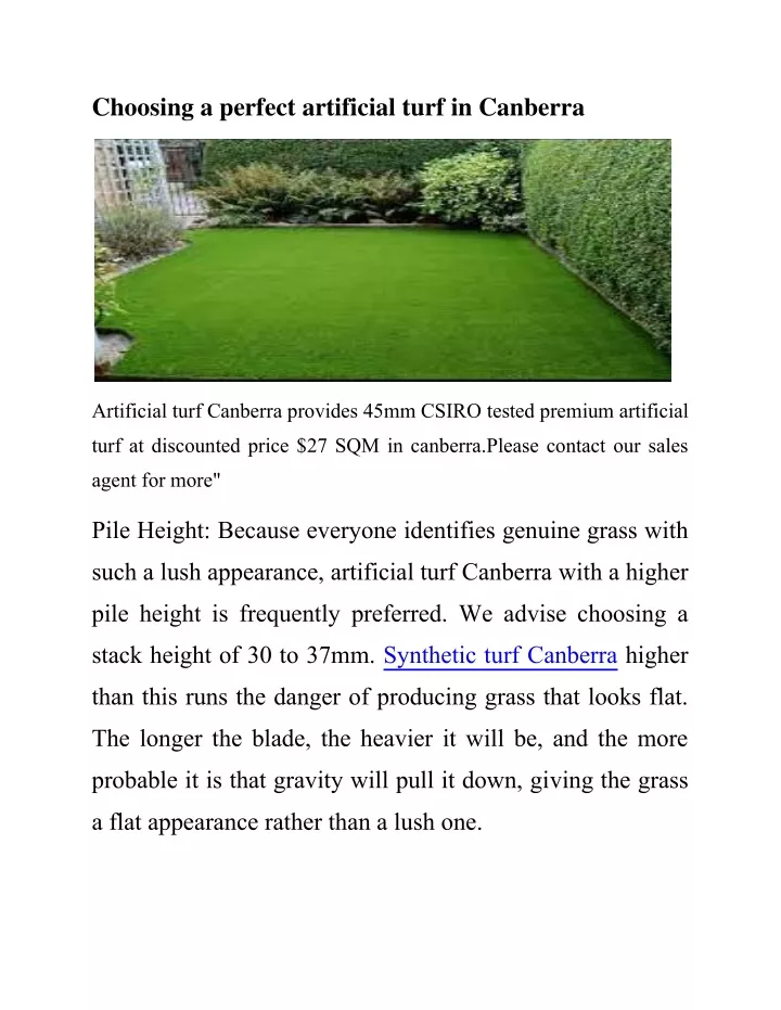 choosing a perfect artificial turf in canberra
