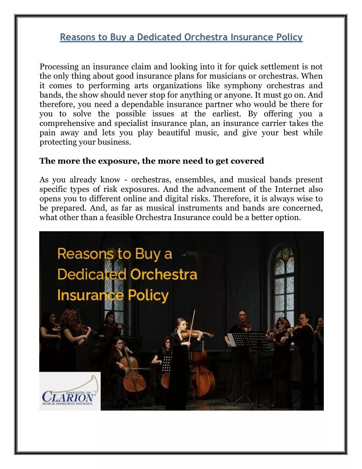 reasons to buy a dedicated orchestra insurance