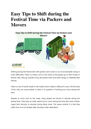 Easy Tips to Shift during the Festival Time via Packers and Movers