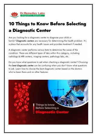 10 Things to Know Before Selecting a Diagnostic Center