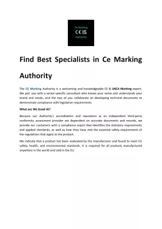 Find Best Specialists in Ce Marking Authority