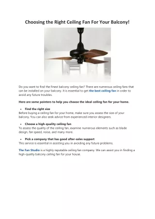 Choosing the Right Ceiling Fan For Your Balcony
