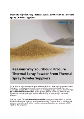 benefits of procuring thermal spray powder from