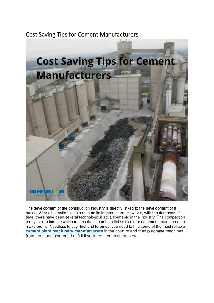 cost saving tips for cement manufacturers cost