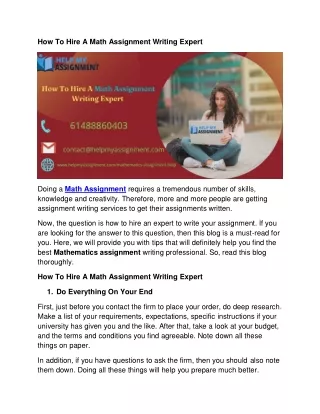 how to hire a math assignment writing expert