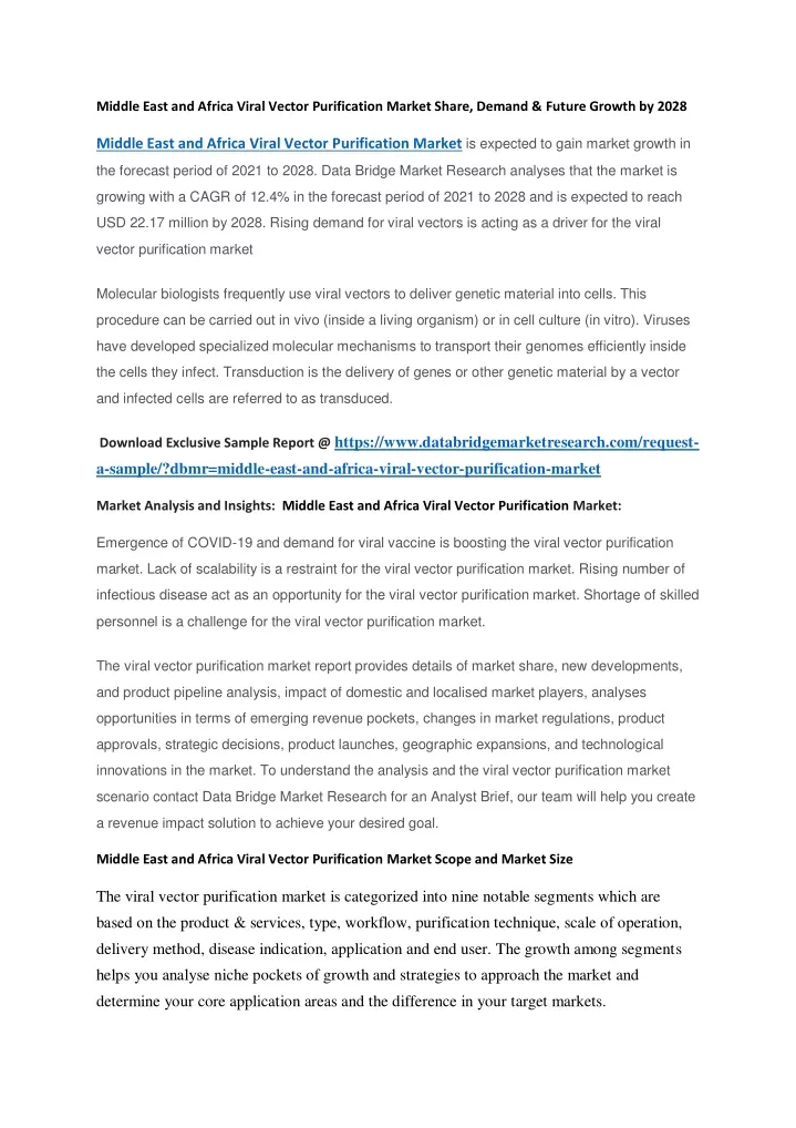 middle east and africa viral vector purification