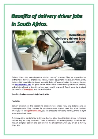 Benefits of delivery driver jobs in South Africa.