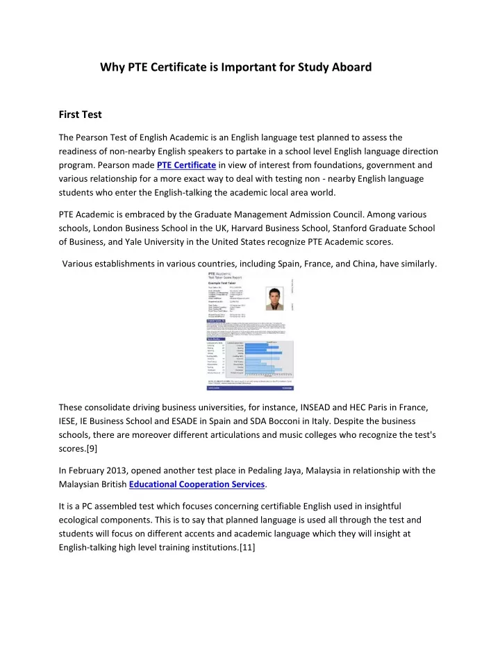 why pte certificate is important for study aboard