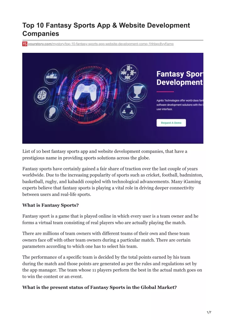 top 10 fantasy sports app website development