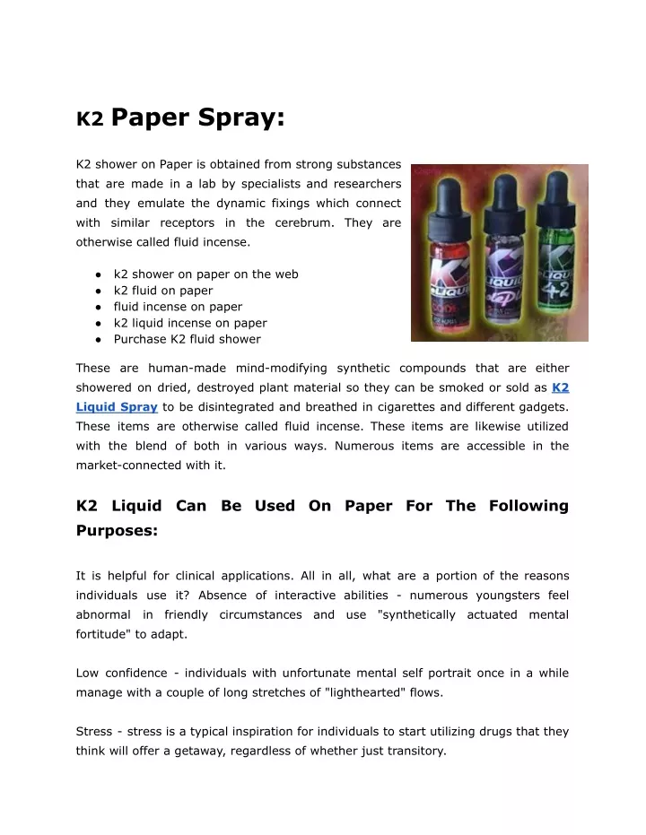 k2 paper spray