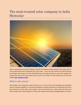 The most trusted solar company in India Mintsolar
