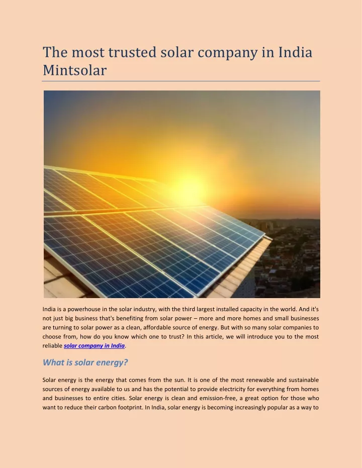 the most trusted solar company in india mintsolar
