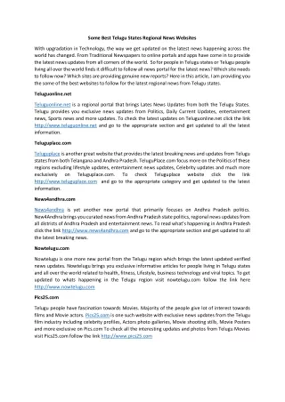 some best telugu states regional news websites