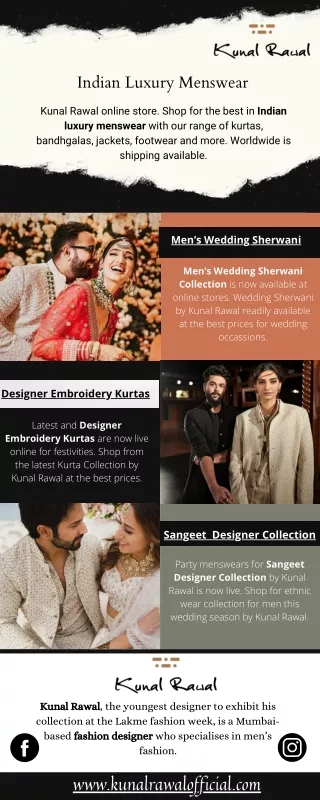 Indian Luxury Menswear |  kunal Rawal