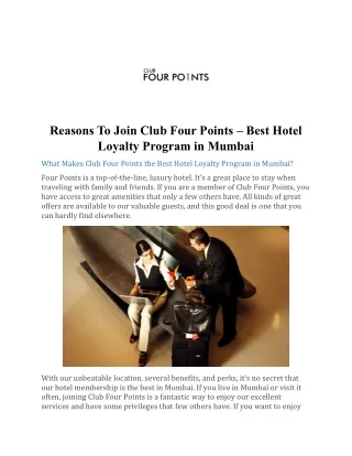 Reasons To Join Club Four Points - Best Hotel Loyalty Program in Mumbai