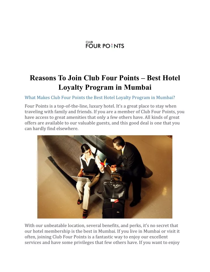 reasons to join club four points best hotel