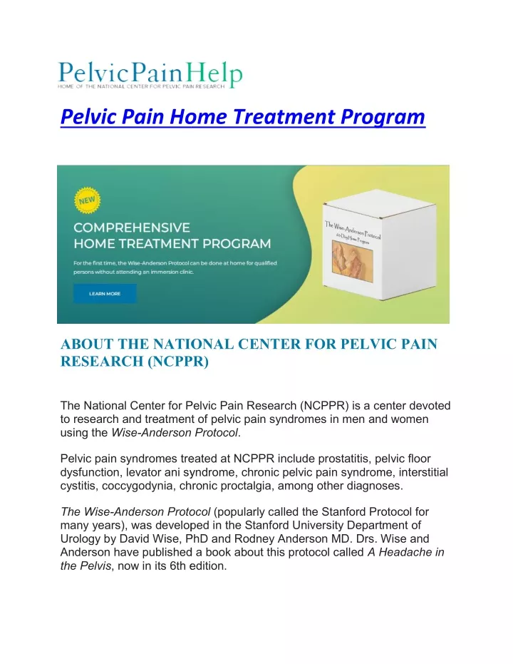 pelvic pain home treatment program pelvic pain