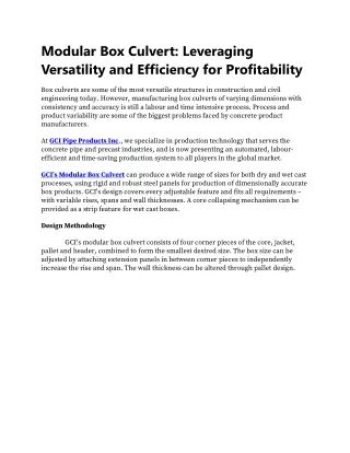 Modular Box Culvert: Leveraging Versatility and Efficiency for Profitability