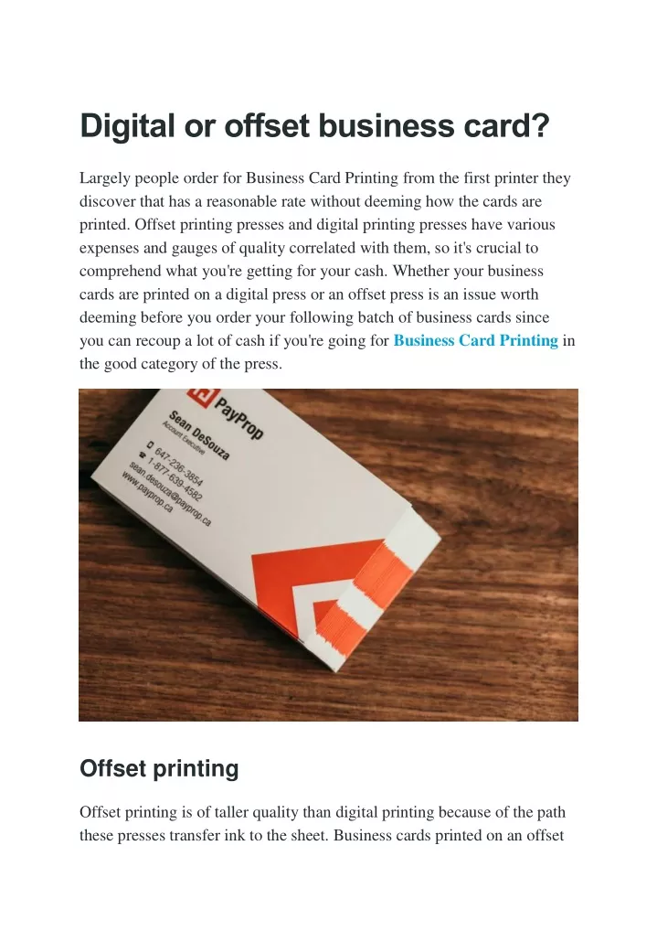 digital or offset business card