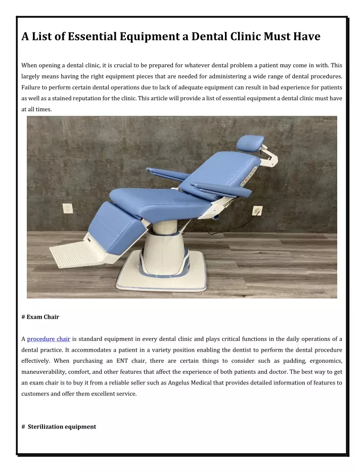 a list of essential equipment a dental clinic