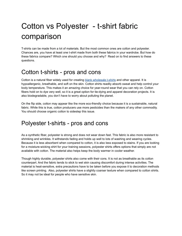 cotton vs polyester t shirt fabric comparison