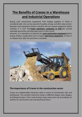 The Benefits of Cranes in a Warehouse and Industrial Operations