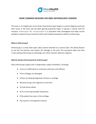 Some Common Reasons For Knee Arthroscopic Surgery - HexaHealth