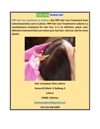 Prp Hair Loss Treatment in Lahore Lahorelaserclinic.com