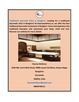 Traditional Ayurvedic Clinic in Banglore  Haomawellness.co