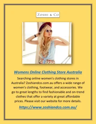 Womens Online Clothing Store Australia | Zoshiandco.com.au