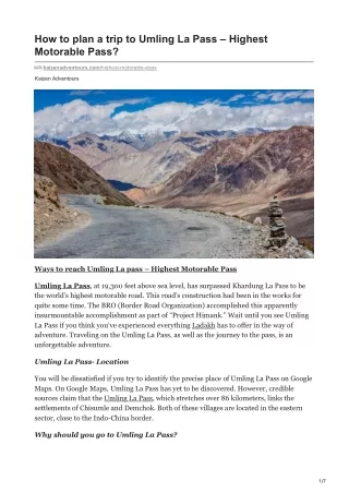 how to plan a trip to umling la pass highest