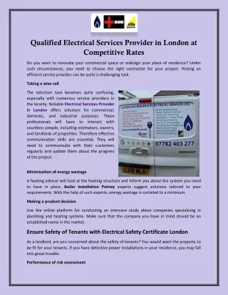 Qualified Electrical Services Provider in London at Competitive Rates