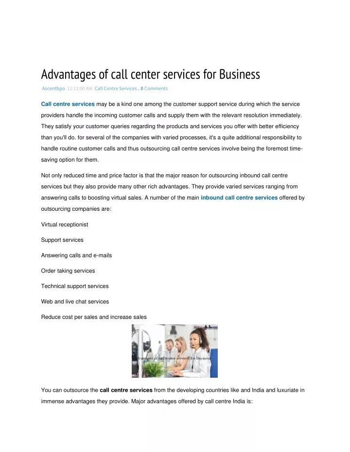 advantages of call center services for business