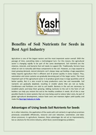 Benefits of Soil nutrients for seeds in best Agri industry