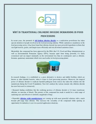 why is traditional chlorine dioxide demanding